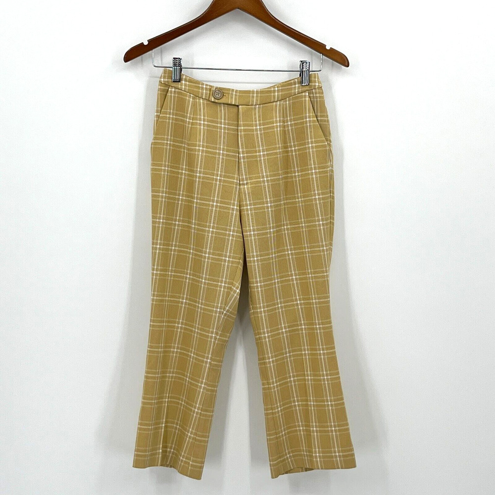 Petite Studio Dress Pants Women Small Yellow Plaid Tartan Academia Hi Rise 90s